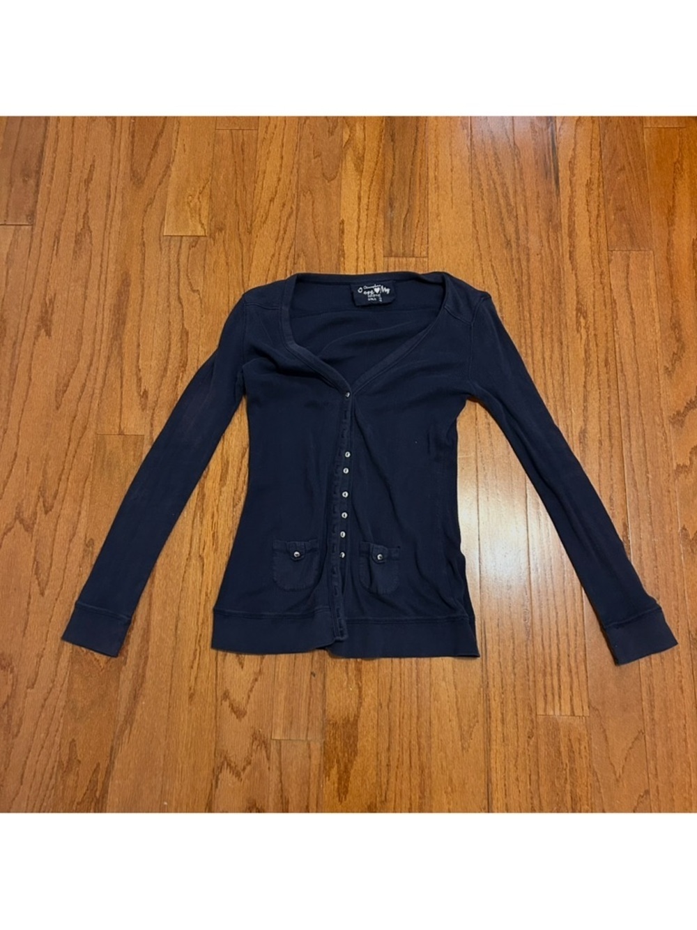 Navy Button Cardigan Lightweight Classic Layering Soft Minimal 14 - Picture 2 of 7